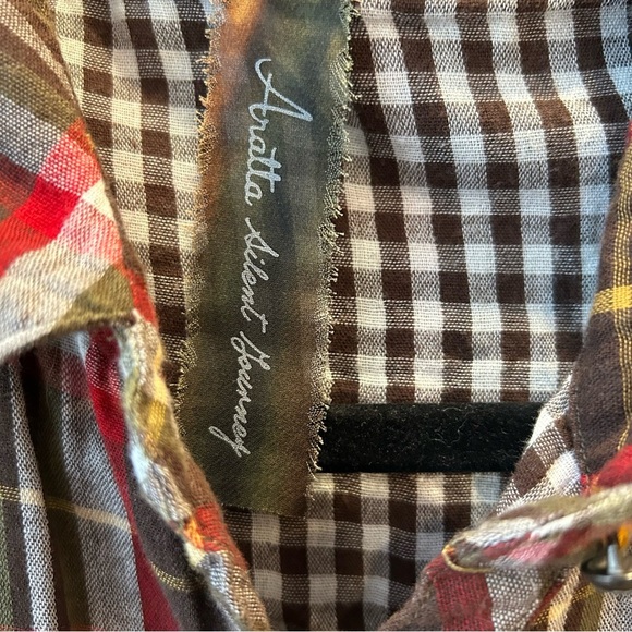 Aratta Silent Journey flannel velvet burnout shirt size medium artsy plaid sheer - Picture 5 of 10
